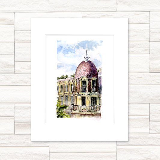 "Café Hearts and Cobblestones" - 11x14 Watercolor Print |  French Plaza  | France inspired Art