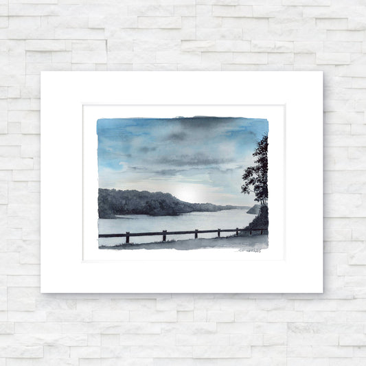 "Blue Hour on the Hudson River" - 11x14 Watercolor Print  | Appalachian Trail Inspired Artwork