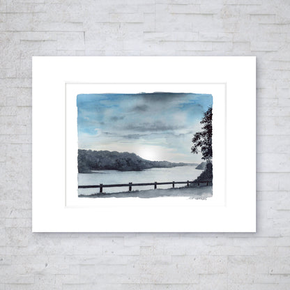 "Blue Hour on the Hudson River" - 11x14 Watercolor Print  | Appalachian Trail Inspired Artwork