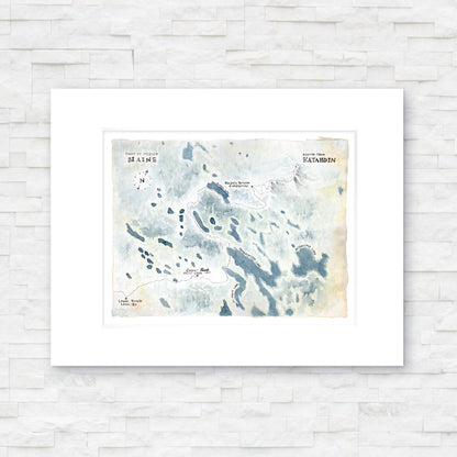 "First 50 Miles of Maine — Appalachian Trail Map (Mount Katahdin)" - 11x14 Watercolor Print  | Appalachian Trail Inspired Artwork