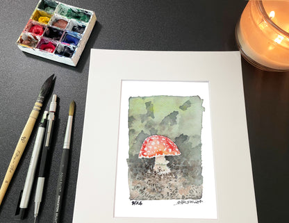 "Forest Jewel"-  8x10 Watercolor Print | Amanita Mushroom Woodland Art | Pacific Crest Trail Art
