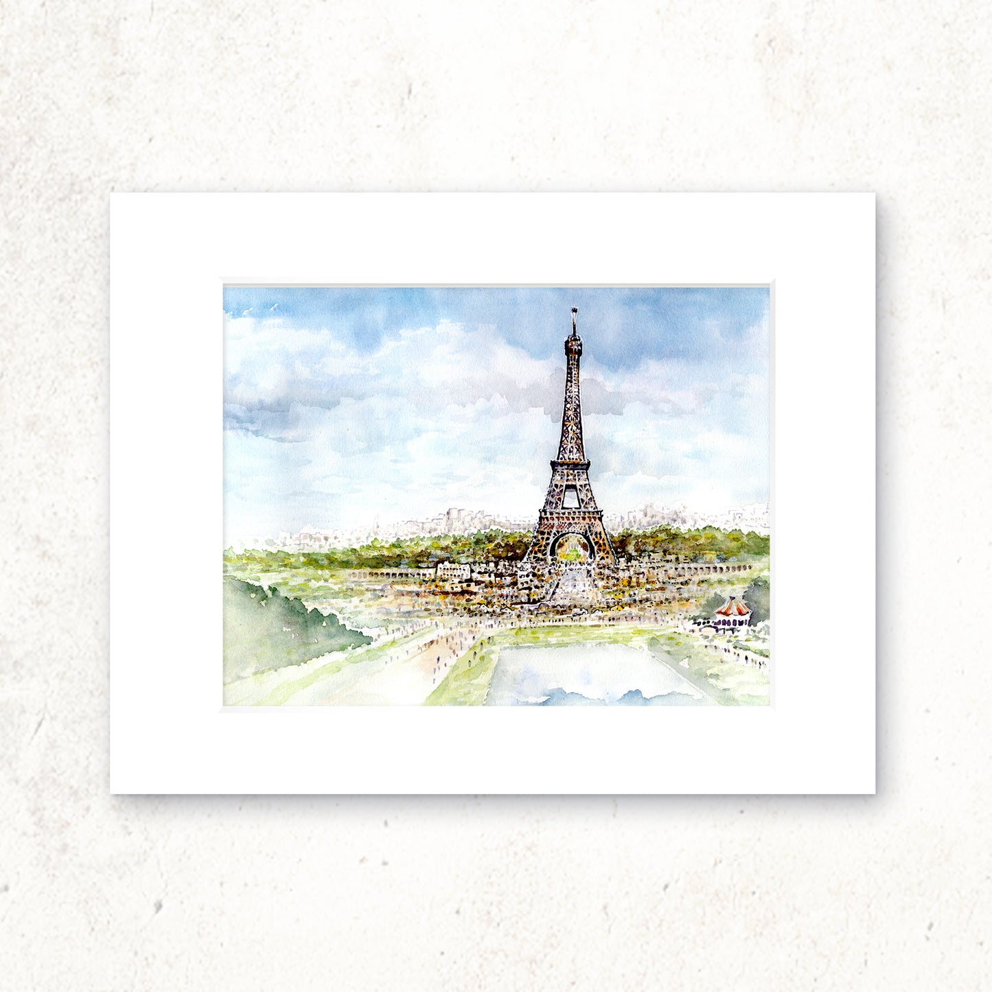 “Paris From the Green” - 11x14 Watercolor Print |  Watercolor of the Eiffel Tower