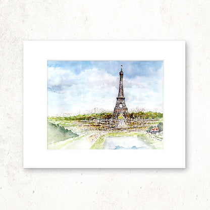 “Paris From the Green” - 11x14 Watercolor Print |  Watercolor of the Eiffel Tower