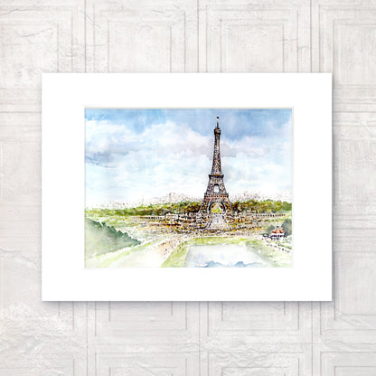 “Paris From the Green” - 11x14 Watercolor Print |  Watercolor of the Eiffel Tower