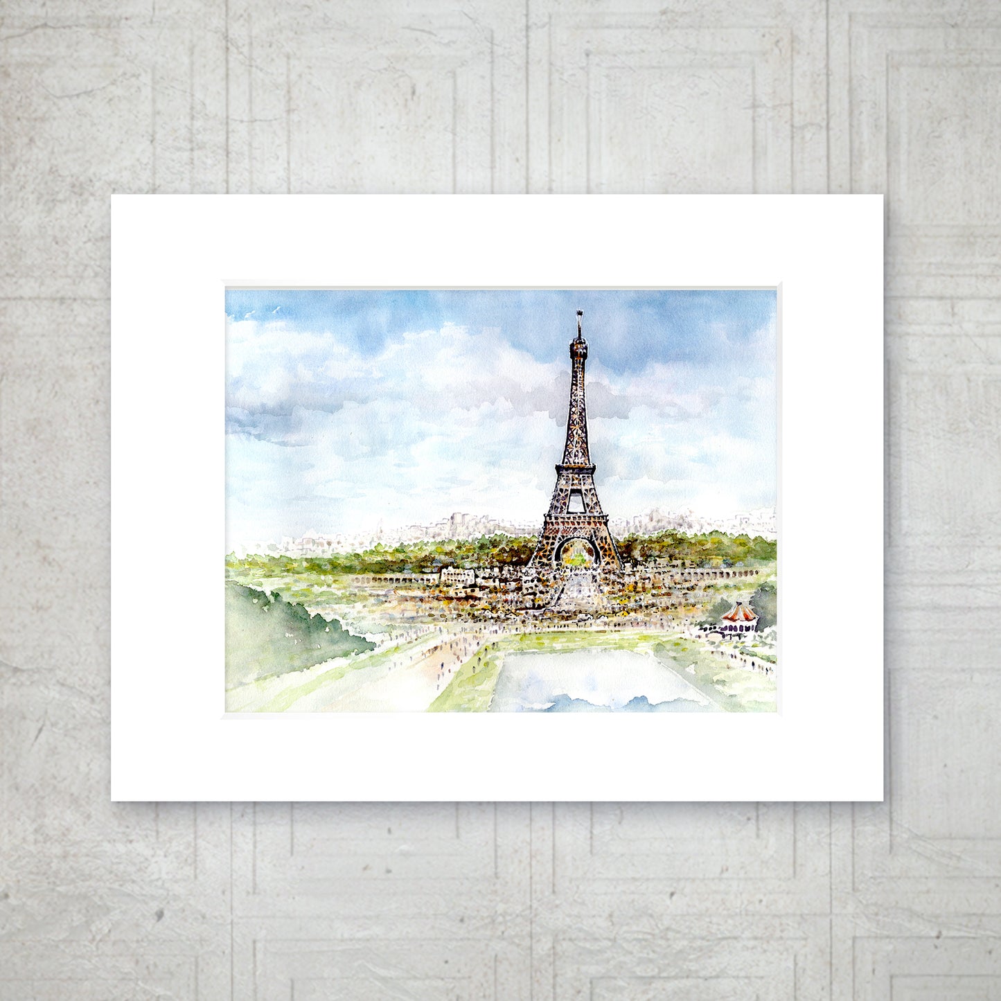 “Paris From the Green” - 11x14 Watercolor Print |  Watercolor of the Eiffel Tower