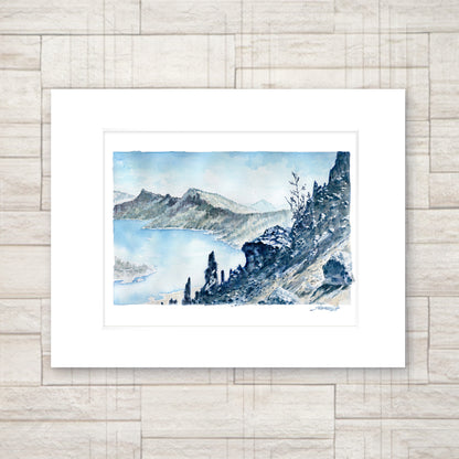 "Crater Lake" - 11x14 Watercolor Print |  Watercolor Print,  PCT | Pacific Crest Trail Inspired Art