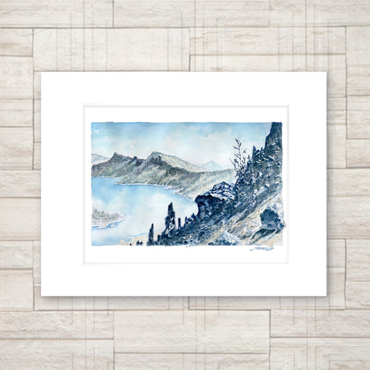 "Crater Lake" - 11x14 Watercolor Print |  Watercolor Print,  PCT | Pacific Crest Trail Inspired Art