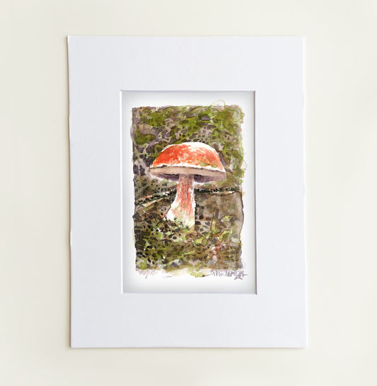 "Redcap in the Moss" – 8x10 Watercolor Print | A Forest Memory from the PCT