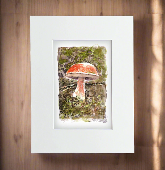 "Redcap in the Moss" – 8x10 Watercolor Print | A Forest Memory from the PCT