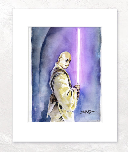 "Mace Windu" 8x10 Watercolor Print | Mace Windu – Hand-Painted Jedi Watercolor Print | Star Wars Tribute Art