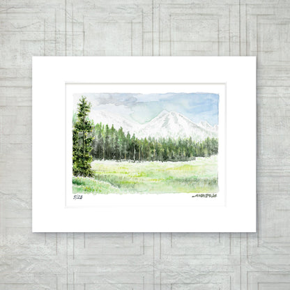 "Valley Beneath Giants" - 11x14 Watercolor Print | Whitney Valley art print